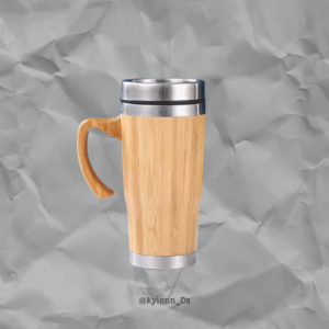 Vaso de acero y bambú termico con asa 350 ml